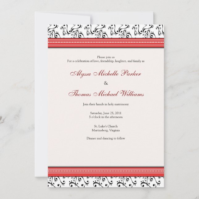 Modern Swirl Wedding Invitation (Red) (Front)