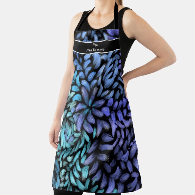 Modern swirling teal and blue petals  apron (Insitu)