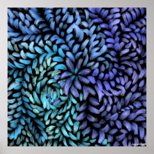 Modern swirling teal and blue petals canvas print