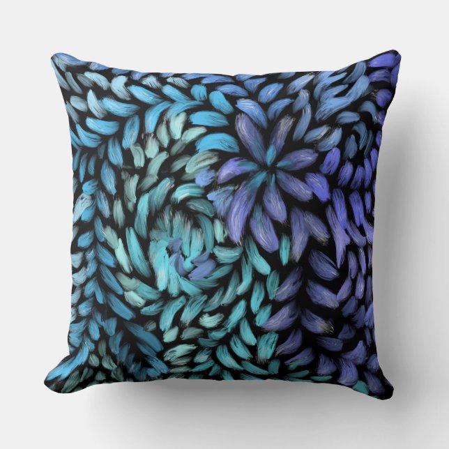 Modern swirling teal and blue petals canvas print  cushion (Front)