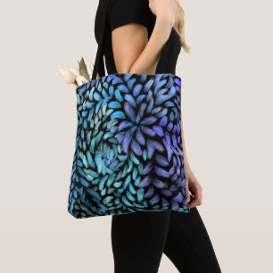 Modern swirling teal and blue petals canvas print  tote bag