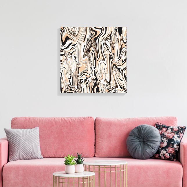 Modern Swirls Watercolor Brown Black Pattern    Canvas Print (Insitu(LivingRoom))