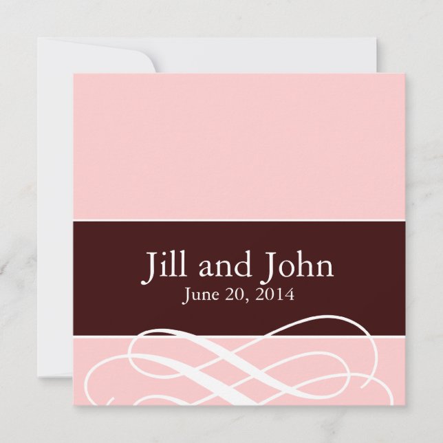 Modern Swirls Wedding Invitations Soft Pink Brown (Front)