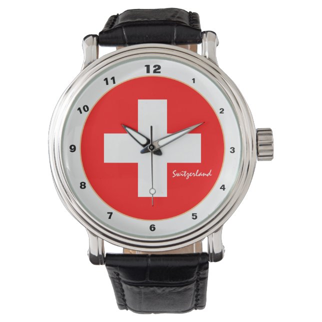 Modern Swiss fashion watch, Switzerland / flag Watch (Front)
