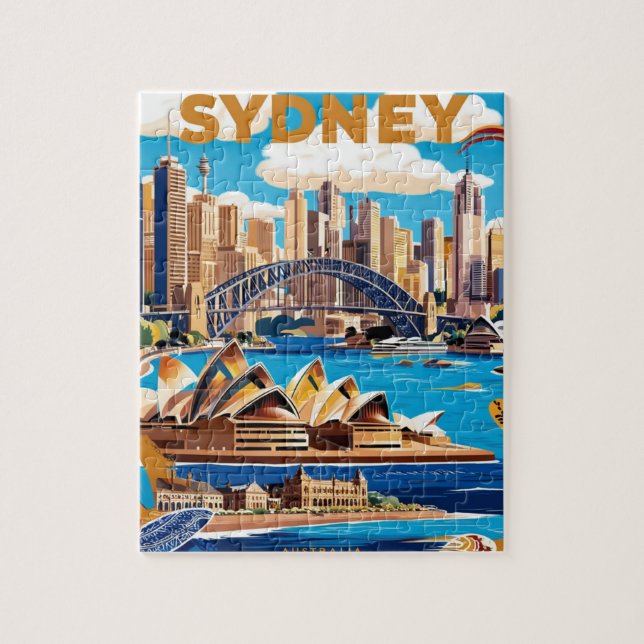 Modern Sydney Australia Travel Art Vintage Jigsaw Puzzle (Vertical)
