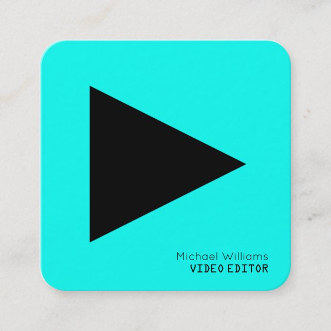 Modern symbolic play button triangle square business card (Front)