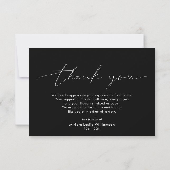 Modern Sympathy Acknowledgement Script Thank You Card (Front)
