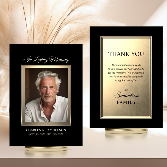 Modern Sympathy Masculine Gold Black PHOTO Card (Modern Sympathy Memorial Masculine (man) Gold Black PHOTO Card | Digital Download)