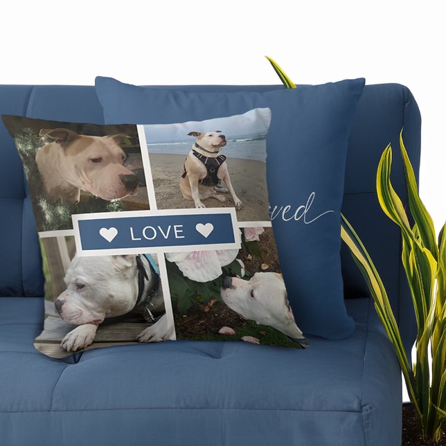 Modern Sympathy Pet Photos Collage Cushion (Modern Sympathy Pet Photos Collage Throw Pillow)