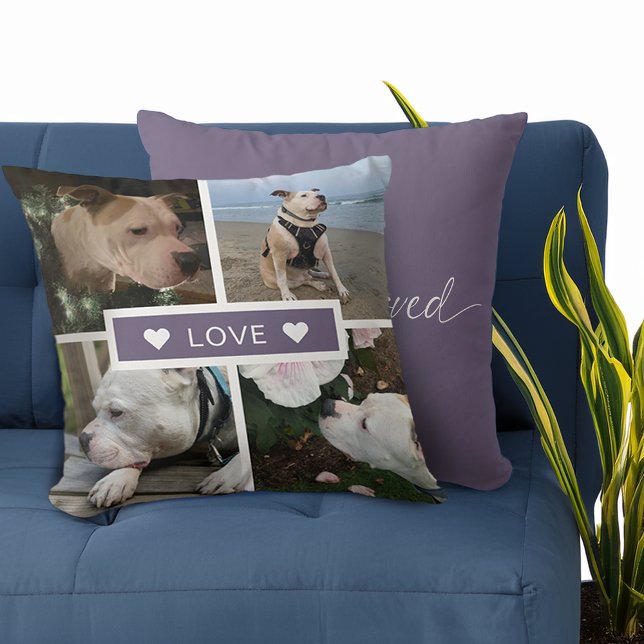 Modern Sympathy Pet Photos Collage Cushion (Modern Sympathy Pet Photos Collage Throw Pillow)