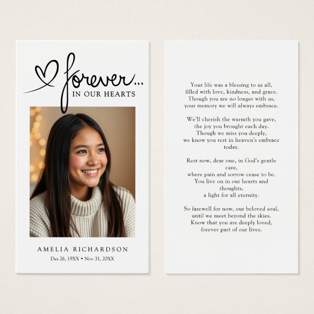 Modern Sympathy Photo Funeral Memorial Prayer Card (Front & Back)