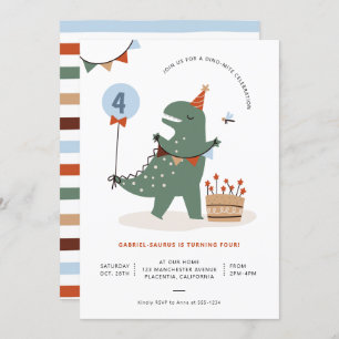 Modern T-Rex Dinosaur Birthday Party  Invitation