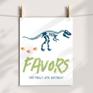 Modern T-Rex Dinosaur Dig Boys Birthday Favor Sign