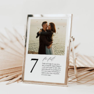 Modern table number card with photo and fun facts
