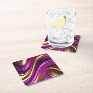 Modern Table Supplies-Fuchsia Purple and Gold- Square Paper Coaster