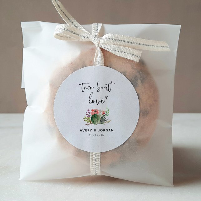 Modern Taco Bout Love Cactus Succulent Wedding  Classic Round Sticker (Creator Uploaded)