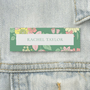 Modern Tagline Boho Floral Name Tag