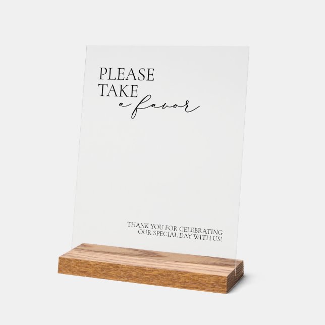 Modern Take a Favour Wedding Acrylic Sign (Angle)