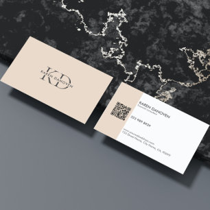 Modern Tan and White  Monogram Professional  Business Card