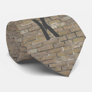 Modern Tan Brick Wall Pattern Monogram Initial Tie