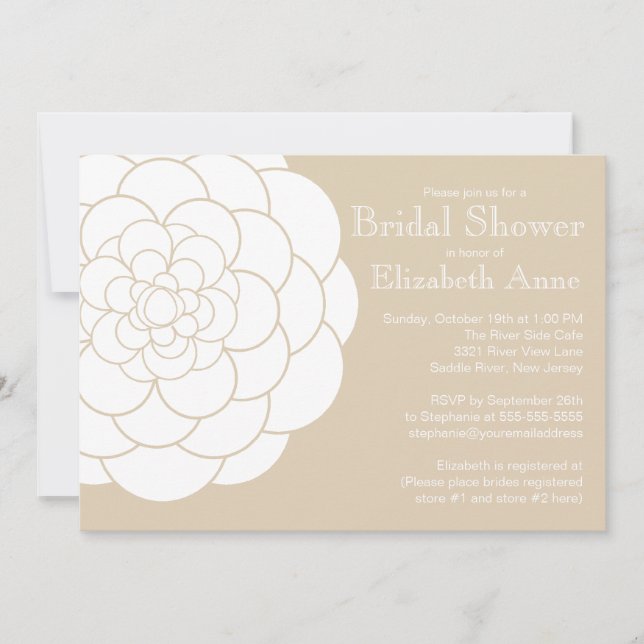 Modern Tan Dahlia Bloom Floral Bridal Shower Invitation (Front)