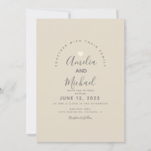Modern Tan Grey Simple Heart Wedding Invitation