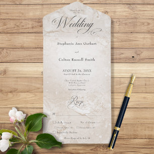 Modern Tan Marble Minimal Monogram Dinner All In One Invitation