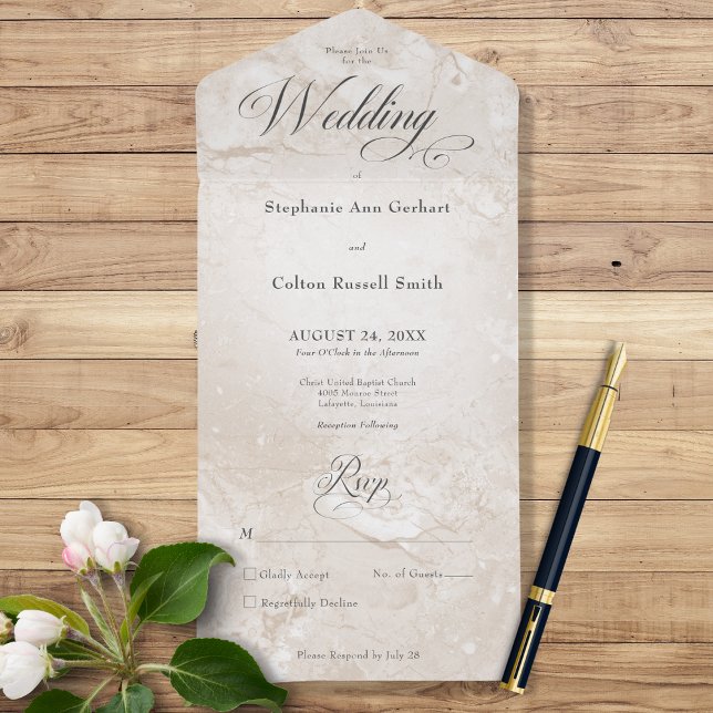 Modern Tan Marble Minimal No Dinner All In One Invitation (Creator Uploaded)