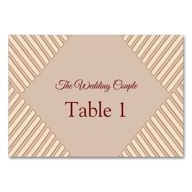Modern Tan - Marsala-wine tone stripes Table cards (Front)