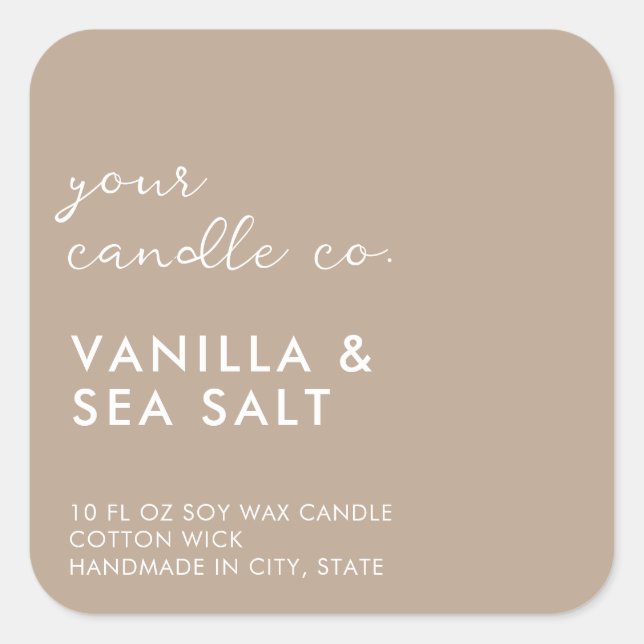 Modern Tan Minimalist Candle Label (Front)