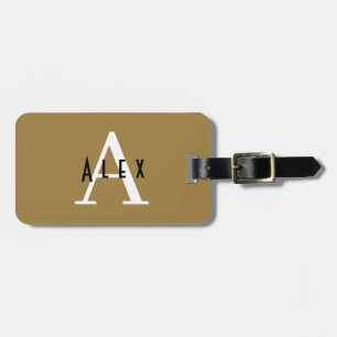 Modern Tan Monogram Name + Initial Luggage Tag