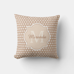Modern Tan Polka Dots With Monogram and Name Cushion