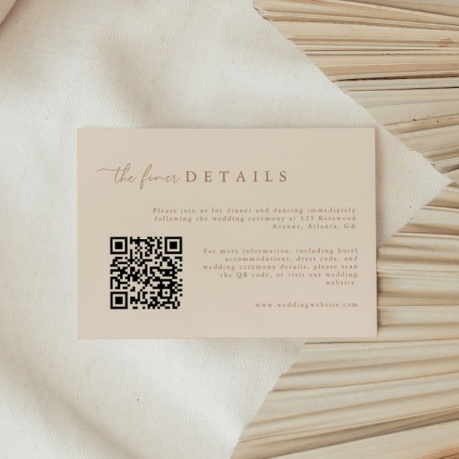 Modern Tan Wedding Details QR Code Enclosure Card (Creator Uploaded)