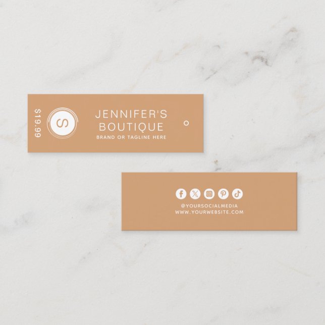 Modern Tan White Boutique Branding Calling Card (Front/Back)