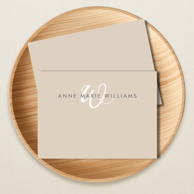 Modern Tan White Script Monogram Card (Creator Uploaded)
