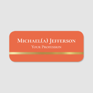 Modern Tangelo Orange Gold Polished Business Name Tag