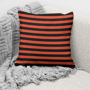 Modern Tangerine Orange Black Stripes Pattern Cushion