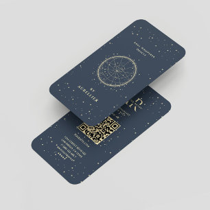 Modern Tarot Cartomancer Dark Blue Gold Monogram Business Card