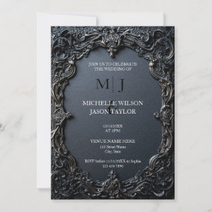 Modern Tarot Gothic Black and Gold Monogram Invitation