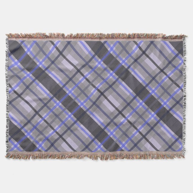 Modern Tartan Blue Camel Black Pattern Throw Blanket (Front)
