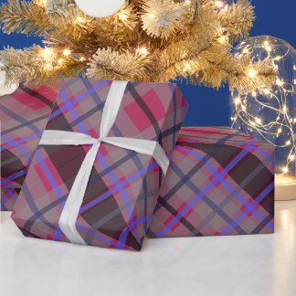 Modern Tartan Blue Camel Black Pattern Wrapping Paper