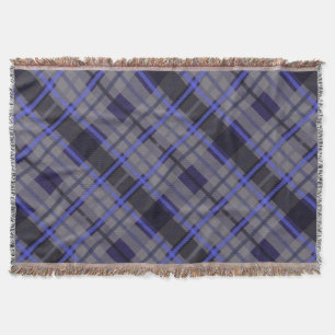 Modern Tartan Blue Gray Black Pattern Throw Blanket