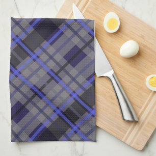 Modern Tartan Blue Grey Black Pattern Tea Towel