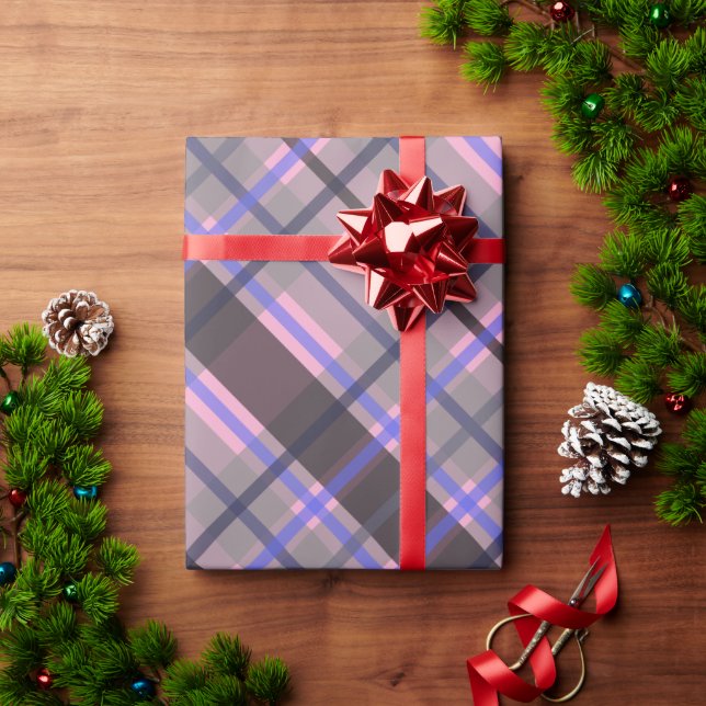 Modern Tartan Blue Pink Black Pattern Wrapping Paper (Holiday Gift)