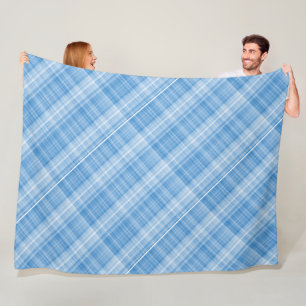  Modern Tartan Blue Tan Plaid Pattern. Fleece Blanket