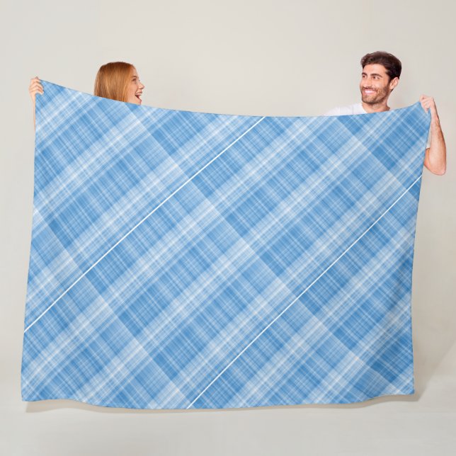  Modern Tartan Blue Tan Plaid Pattern. Fleece Blanket (In Situ)