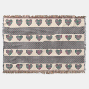 Modern Tartan Cute Hearts Blush Pink Throw Blanket