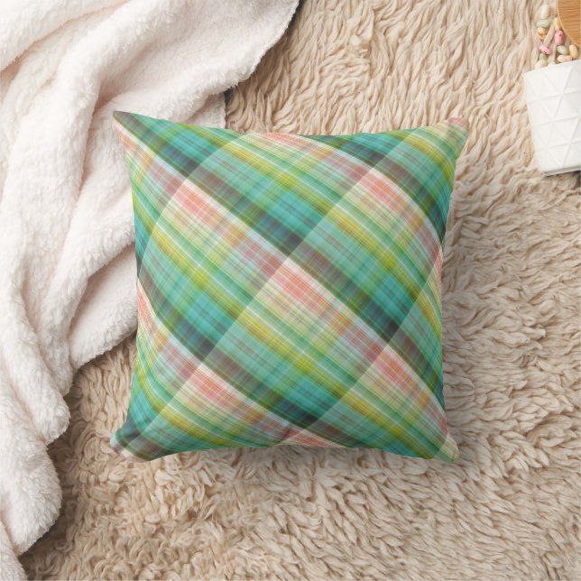 Modern Tartan Green Tan Plaid Cushion (Blanket)
