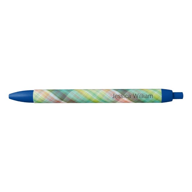 Modern Tartan Green Tan Plaid Monogram Black Ink Pen (Front)