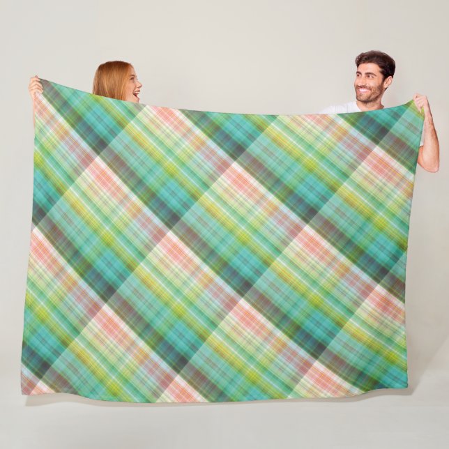  Modern Tartan Green Tan Plaid Pattern. Fleece Blanket (In Situ)